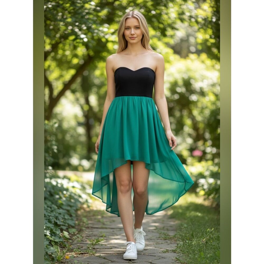 Wet Seal Black and Green Asymmetrical High-Low Sundress